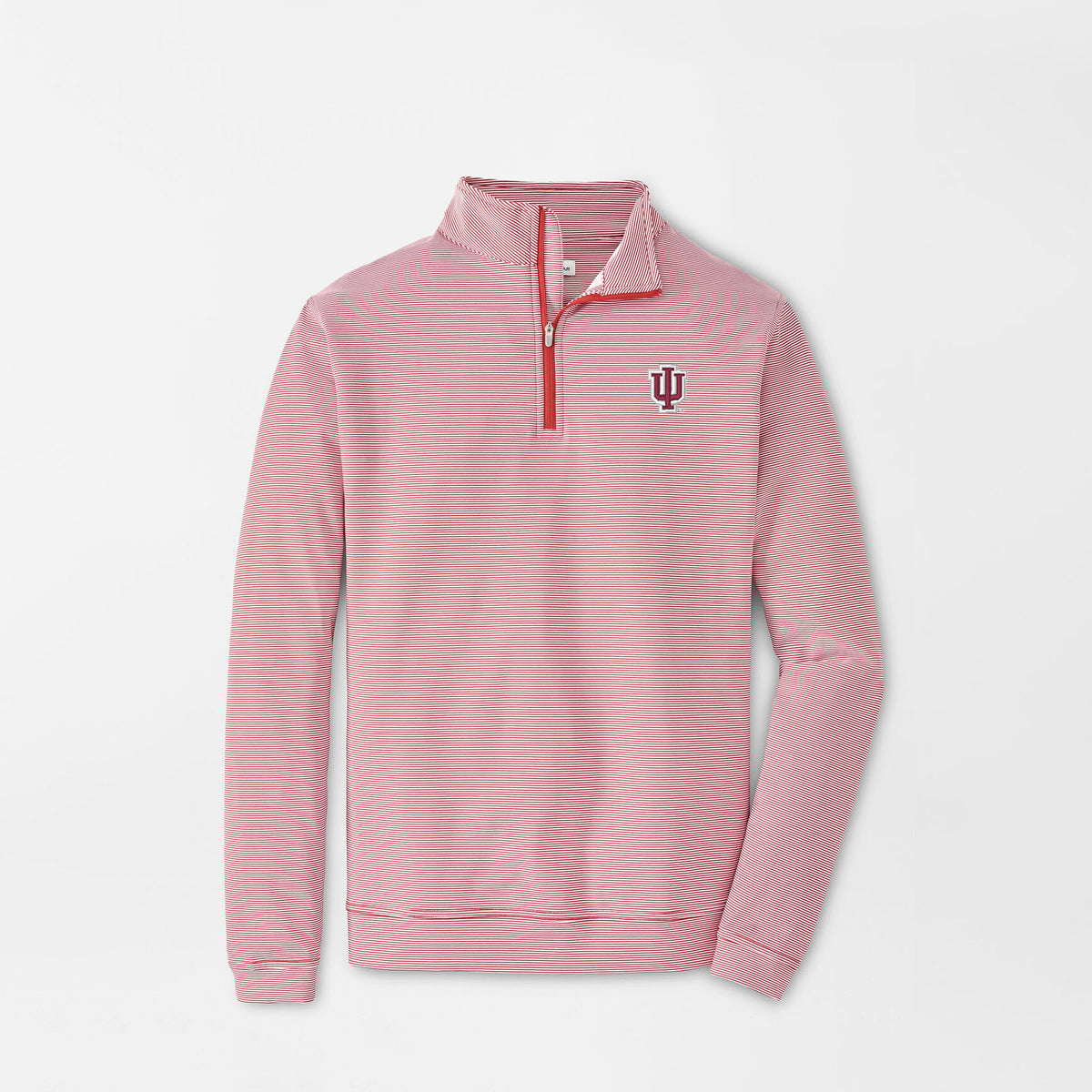 Men's IU Red/White Striped Performance QuarterZip Peter Millar