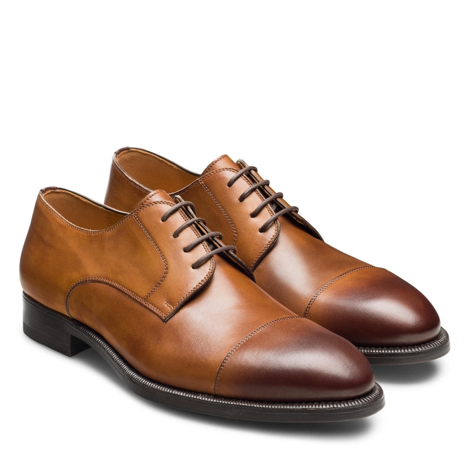 Pair of brown dress shoes on a white background