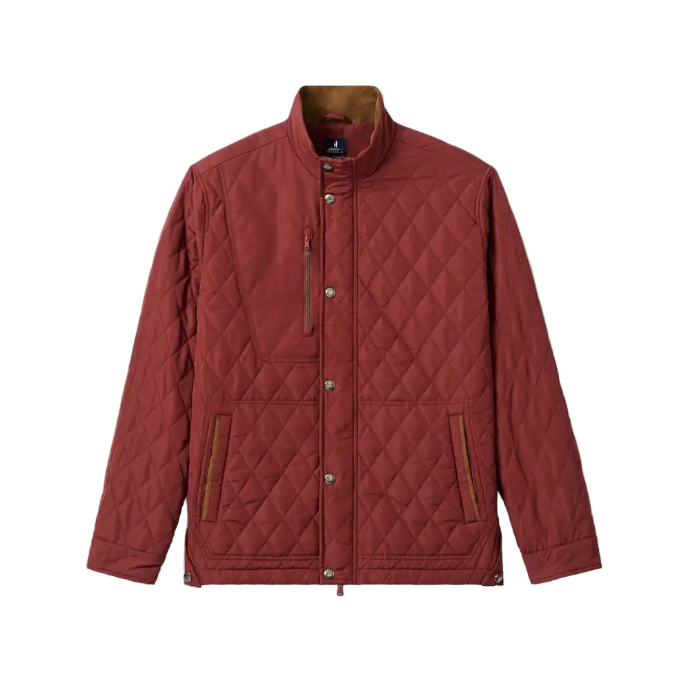 Quilted jacket with diamond pattern on a beige background