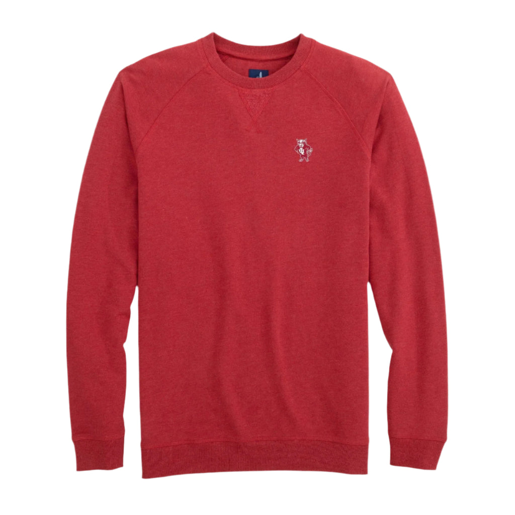 Red sweatshirt with a small logo on a light gray background