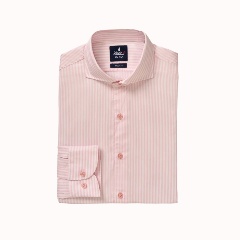 Pink striped dress shirt on a white background